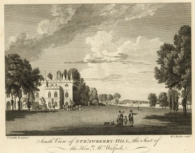 ストロベリーヒル、トゥイッケナム、ロンドン、名誉あるホレスウォルポールの座席の南の景色 作： Paul Sandby