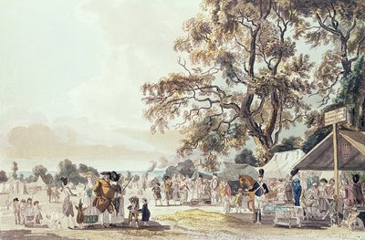 ハイドパークの野営地、1780（アクアチント色） 作： Paul Sandby