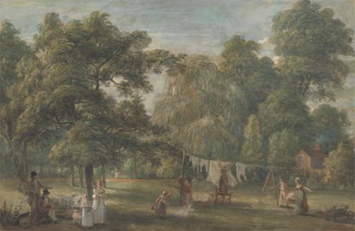 ウィンザー近くのエングルフィールド・グリーンにあるトーマス・サンドビーの家の庭 作： Paul Sandby