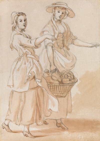 バスケットを運ぶ 2 人の女の子 作： Paul Sandby