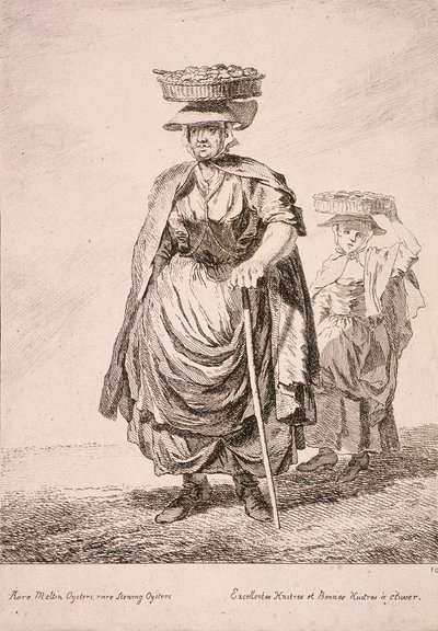 2 人の牡蠣売り、ロンドンの叫び、1760 年 作： Paul Sandby