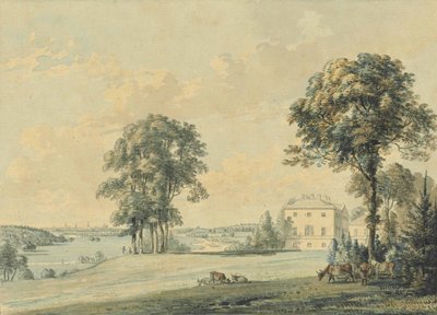 ヌニーハムハウス、ヌニーハムコートニー、向こうのオックスフォードの尖塔の眺め 作： Paul Sandby