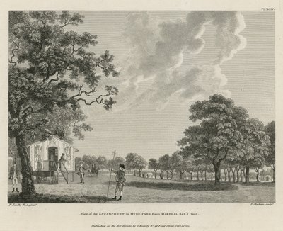 サックス元帥のテントからのハイドパークの野営地の眺め 作： Paul Sandby