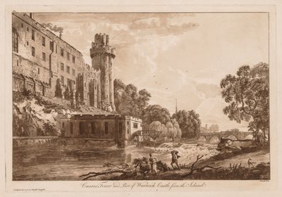 ワーウィック城の景色：シーザーズの前と島からのウォリック城の一部、1776年。 作： Paul Sandby