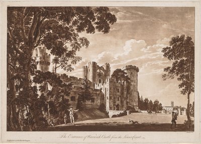 ワーウィック城の眺め: 下院からのワーウィック城の入り口 作： Paul Sandby