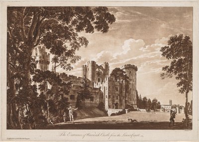 ワーウィック城の景色：下級裁判所からのウォリック城の入り口、1776年。 作： Paul Sandby