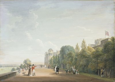 ウィンザー城：東を望むノーステラス、エレガントな人物像、1803年 作： Paul Sandby