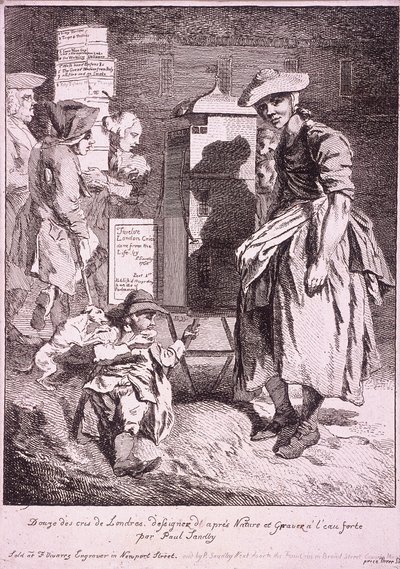 ラリーショーをする女性、ロンドンの叫び、1760 作： Paul Sandby