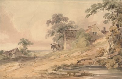農家、人物、池のある風景 作： Paul Sandby Munn