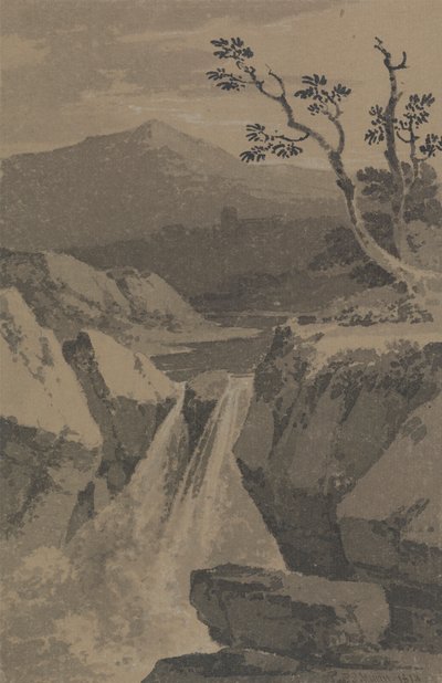 Cachoeira e montanhas distantes 作： Paul Sandby Munn