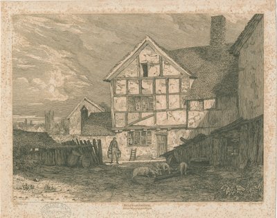 ウォルバーハンプトン-木造住宅の遺跡：鋼の彫刻、nd [c 1815] 作： Paul Sandby Munn