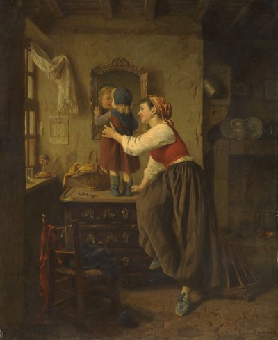 鏡の前の女と子供、1870年代 作： Paul Seignac