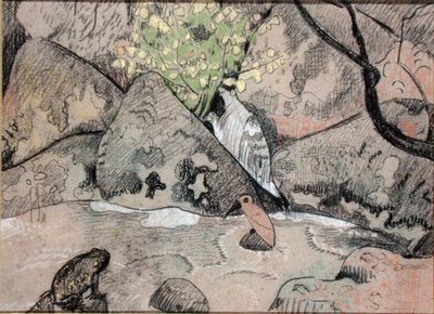 鳥とガマのいる風景」（木炭・パステル・紙） 作： Paul Sérusier