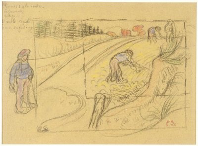 Bauern auf einem Feld (recto); Prozession bretonischer Frauen mit Studie von zwei weiblichen Figuren (verso) 作： ポール・セルジエ