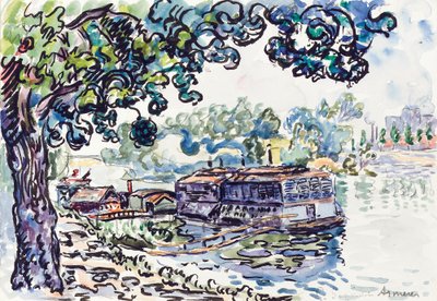Asnières、c.1900-05（w - c、紙に鉛筆でブラシと黒のインク） 作： Paul Signac
