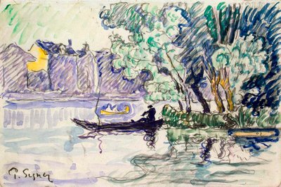 セーヌ河岸近くの船の漁師、c1900 作： Paul Signac