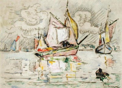 漁船（木炭、水彩、ガッシュ、紙） 作： Paul Signac