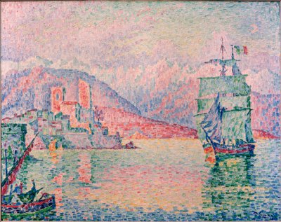 夕日に照らされたアンティーブの港 作： Paul Signac