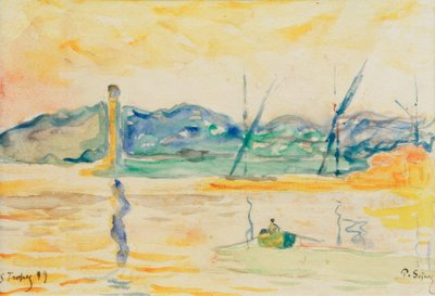 日没時のサントロペ港の入り口 作： Paul Signac