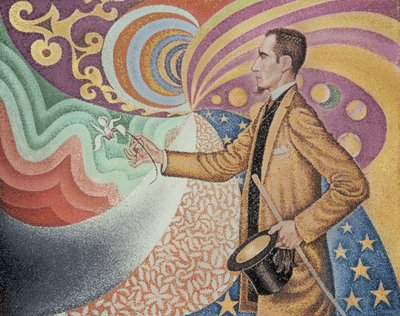 作品217ビートとアングル、トーンと色調でリズミカルな背景のエナメルに対して、1890年のフェリックス・フェネオンの肖像（油彩・カンヴァス） 作： Paul Signac