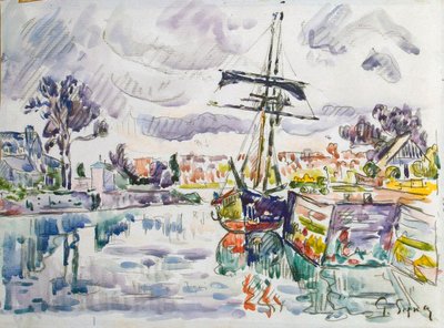 1920年代の桟橋でのヨット。 作： Paul Signac