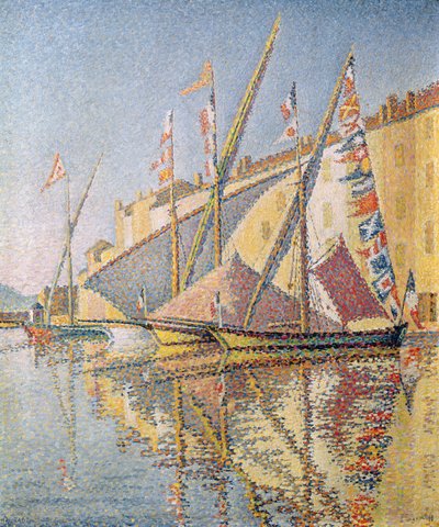 サントロペ港の帆船、1893年 作： Paul Signac