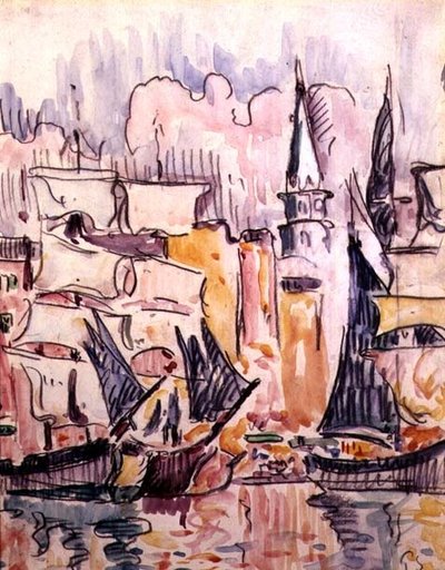 港の帆船（水彩・鉛筆） 作： Paul Signac
