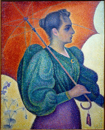 女性が傘を持っています。ポール・シニャック（1863-1935）の絵画 作： Paul Signac