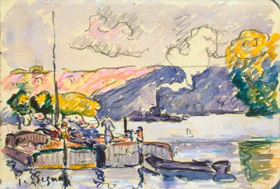 2つのはしけ、ボート、タグボート、サモワ、c1900。 作： Paul Signac
