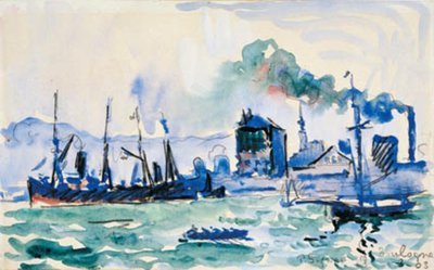ブローニュ シュル メールの港の眺め 作： Paul Signac