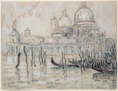 ベニス、またはゴンドラ、1908年（紙に黒チョークとトイレ） 作： Paul Signac
