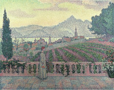 テラスの女、1898 作： Paul Signac
