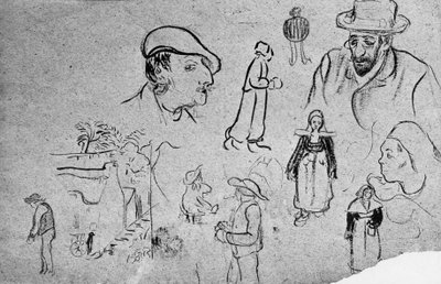 ポール・セルシエ（1865-1927）：スケッチ（左上ポール・ゴーギャン） 作： Paul Sérusier