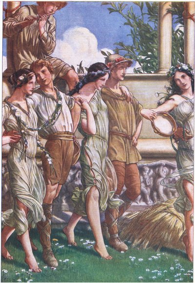 ジュノー、セレス、ニンフと死神の仮面、The Tempest、1908年のイラスト 作： Paul Vincent Woodroffe