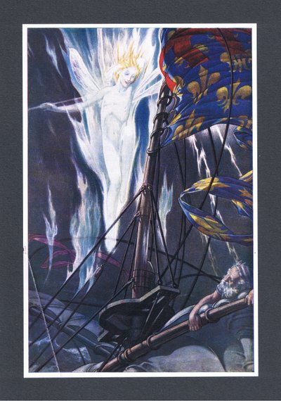 一番上の庭とバウスプリットははっきりと燃えますか？The Tempest、1908のイラスト 作： Paul Vincent Woodroffe