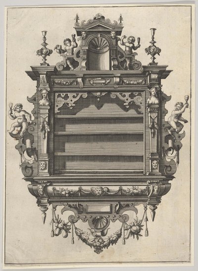 Verscheyden Schrynwerckの壁取り付け式棚ユニット... [Plusieurs Menuiseries ...]、1658。 作： Paul Vredeman de Vries