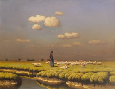 ガチョウ娘のいる風景（キャンバスに油彩） 作： Paul Wilhelm Keller Reutlingen
