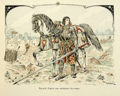 セオドア・カフ著、ポール・デ・セマン（1855-1915）画の「バイヤールの歴史」からの引用です。当時の細密画に基づくバイヤールの肖像 作： Paul de Semant