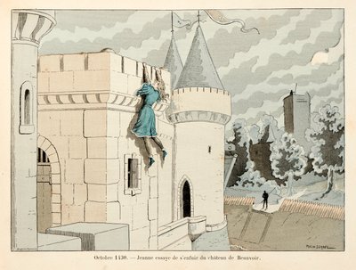 テオドール・カフ著、ポール・デ・セマン（1855-1915）絵の「ジャンヌ・ダルク」からの引用です。1430年10月 ジャンヌはボーヴォワール城からの脱出を試みる 作： Paul de Semant