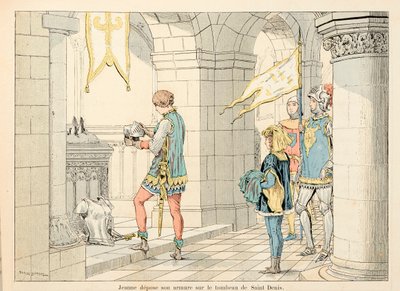 セオドア・カフ著、ポール・デ・セマン（1855-1915）絵の『ジョーン・オブ・アーク』からの引用です。サン・ドニの墓に甲冑を置くジョーン・アーク 作： Paul de Semant