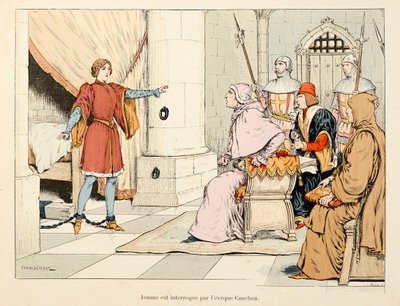 セオドア・カフ著、ポール・デ・セマン（1855-1915）絵の『ジョーン・オブ・アーク』からの引用。エベック・コーションに質問されるジョーン・オブ・アルク 作： Paul de Semant