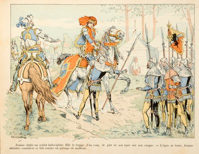 セオドア・カフ著、ポール・デ・セマン（1855-1915）絵の『ジョーン・オブ・アーク』からの引用です。躾のなっていない兵士と会話するジョーン・アーク 作： Paul de Semant