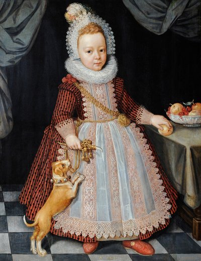 がらがらを持つ子供の肖像画 作： Paul van Somer
