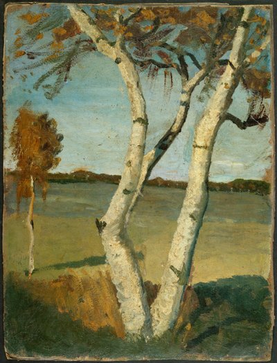 風景の前にある2本の茎の白樺 作： Paula Modersohn-Becker