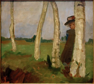 白樺の幹の間の帽子の少女 作： Paula Modersohn Becker