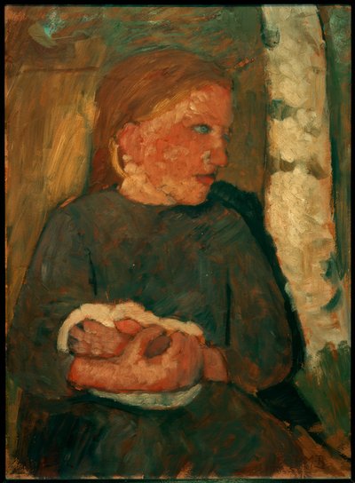 彼女の腕の中でウサギを持つ少女 作： Paula Modersohn Becker