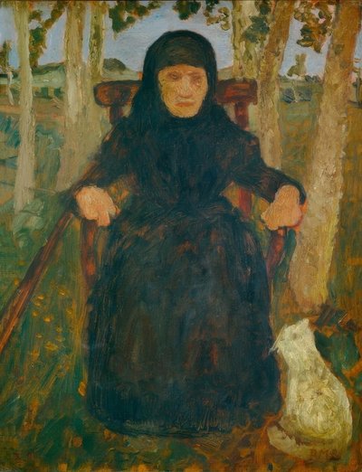猫と歳の女性が座っています。 作： Paula Modersohn Becker