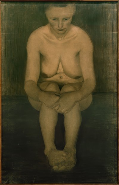 座っている女性のヌード、正面が互いの上にある足 作： Paula Modersohn Becker