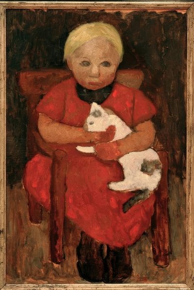 猫と農民の子供を座っています。 作： Paula Modersohn Becker