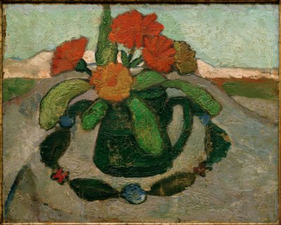 風景の前にマリーゴールドのある静物 作： Paula Modersohn Becker